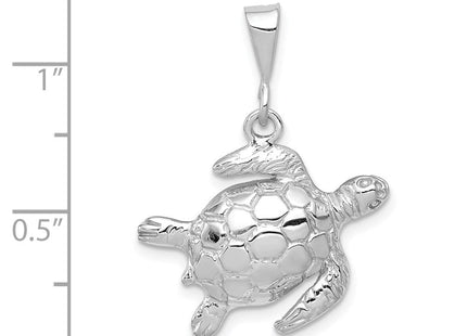 14k White Gold Solid Polished Open-Backed Sea Turtle Pendant (Style D1406)