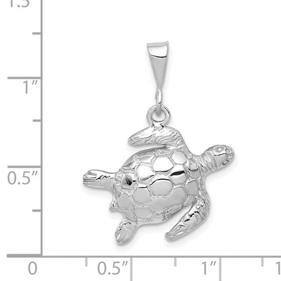 14K White Gold Solid Polished Open-Backed Sea Turtle Pendant, 27.5 x 21.5mm