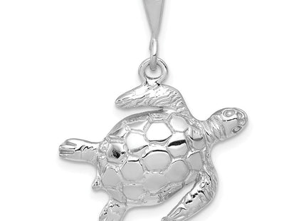 14k White Gold Solid Polished Open-Backed Sea Turtle Pendant (Style D1406)