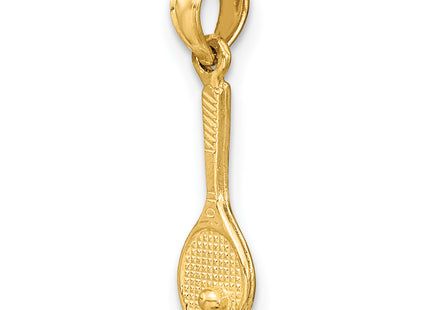 14K Solid Polished 3-D Tennis Racquet Charm, 13.4 x 5.1mm