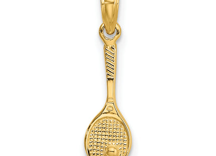 14K Solid Polished 3-D Tennis Racquet Charm, 13.4 x 5.1mm