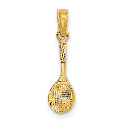 14K Solid Polished 3-D Tennis Racquet Charm, 13.4 x 5.1mm