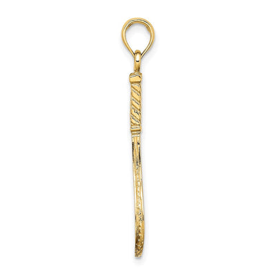 14K Solid Polished 3-D Tennis Racquet Charm, 28.6 x 9.7mm