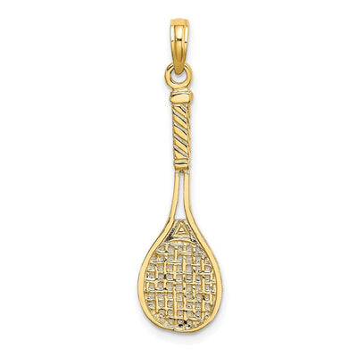 14K Solid Polished 3-D Tennis Racquet Charm, 28.6 x 9.7mm