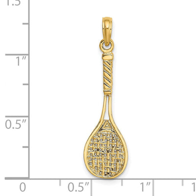 14K Solid Polished 3-D Tennis Racquet Charm, 28.6 x 9.7mm