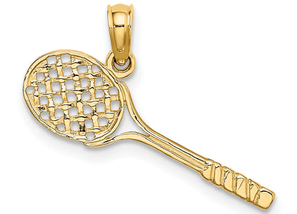 14K Solid Polished 3-D Tennis Racquet Charm, 7.2 x 23.5mm