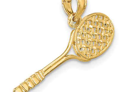 14K Solid Polished 3-D Tennis Racquet Charm, 7.2 x 23.5mm