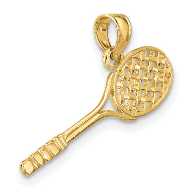 14K Solid Polished 3-D Tennis Racquet Charm, 7.2 x 23.5mm