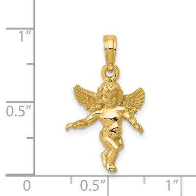14K 3D Polished Solid Angel Pendant