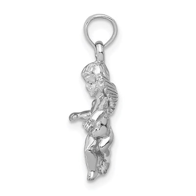 14K 3D White Gold Polished Solid Angel Pendant
