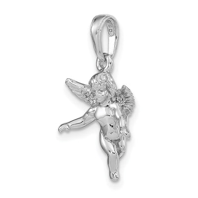 14K 3D White Gold Polished Solid Angel Pendant