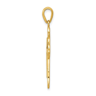 14K Two-tone Fleur De Lis Cross Pendant, 36 x 20mm