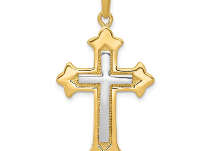 14k Two-tone Fleur De Lis Cross Pendant (Style D1559)