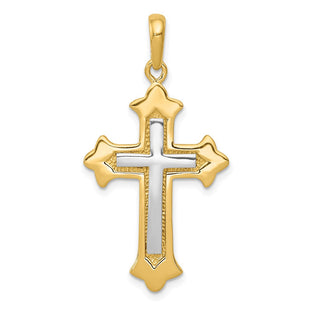 14k Two-tone Fleur De Lis Cross Pendant (Style D1559)
