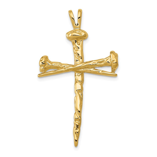 14K Polished Nail Cross Charm, 42 x 25mm
