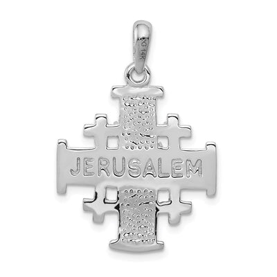 14K White Gold Jerusalem Cross Pendant, 32 x 23mm