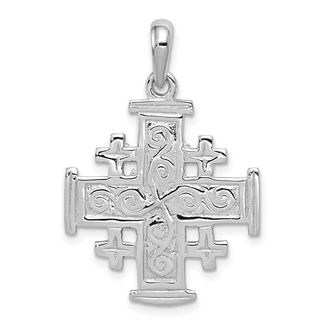 14k White Gold Jerusalem Cross Pendant, 32 x 23mm