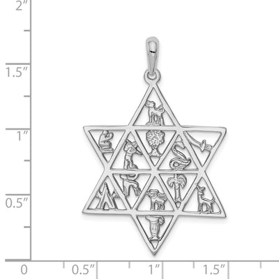 14K White Gold 12 Tribes Star of David Pendant