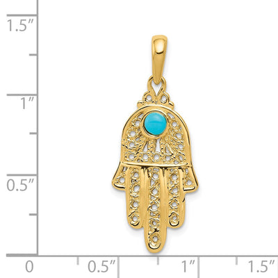 14K Turquoise Filigree Chamseh Pendant