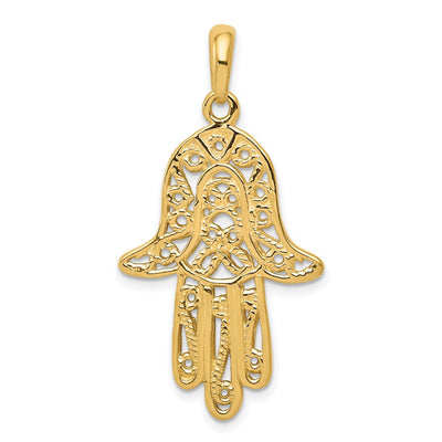 14K Filigree Chamseh Pendant, 40 x 21mm