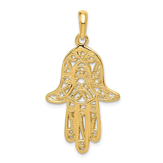 14k Filigree Chamseh Pendant, 40 x 21mm