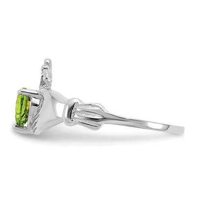 14K White Gold CZ August Birthstone Claddagh Heart Ring