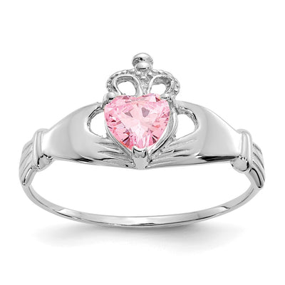 14K white gold cubic zirconia claddagh ring