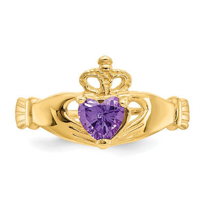 14K CZ February Birthstone Claddagh Heart Ring
