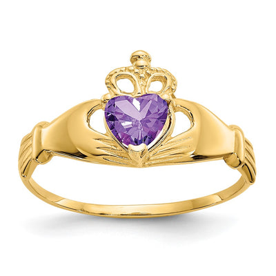 14K gold cubic zirconia claddagh ring