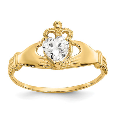 14K gold cubic zirconia claddagh ring