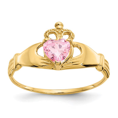 14K gold cubic zirconia claddagh ring