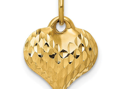14K Polished and Textured 3-D Heart Pendant (Style D2887)