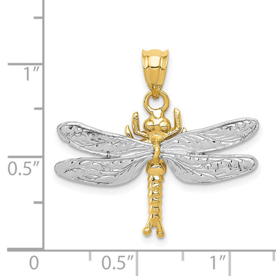14K Two-tone Dragonfly Pendant