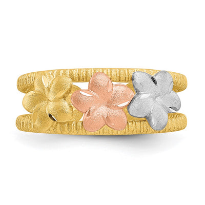 14K Two-tone & Rhodium Plumeria Toe Ring