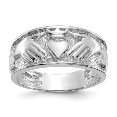 14K white gold claddagh band