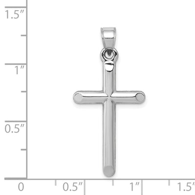 14K White Gold Hollow Cross Pendant, 34 x 17mm