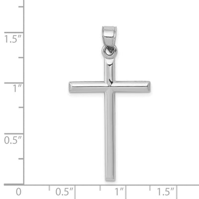 14K White Gold Hollow Cross Pendant, 38 x 20mm