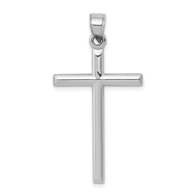 14k White Gold Hollow Cross Pendant, 38 x 20mm