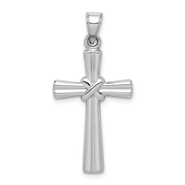 14k White Gold Hollow Cross Pendant, 34 x 17mm (3169)