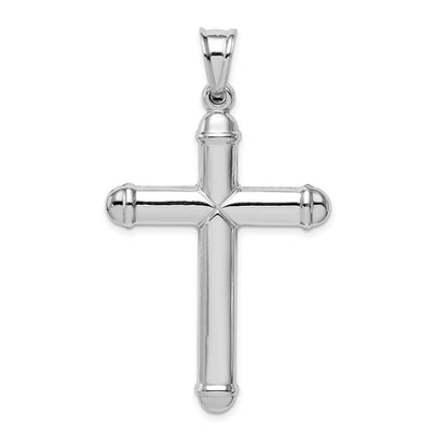 14K White Gold Hollow Cross Pendant, 57 x 32mm