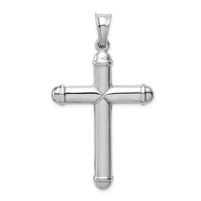 14k White Gold Hollow Cross Pendant, 57 x 32mm