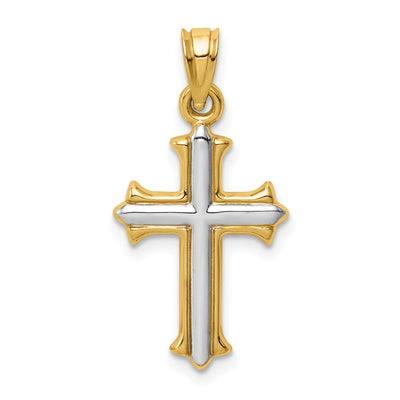 14K w/Rhodium Reversible Hollow Cross Pendant