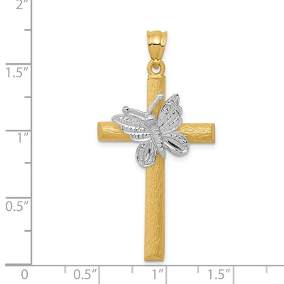 14K Two-tone Cross w/Butterfly Pendant