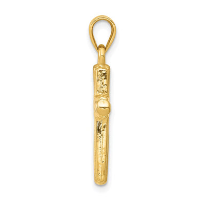 14K w/Rhodium Cross Pendant, 26 x 13mm
