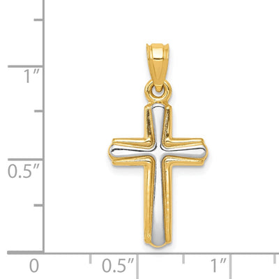 14K w/Rhodium Cross Pendant, 26 x 13mm