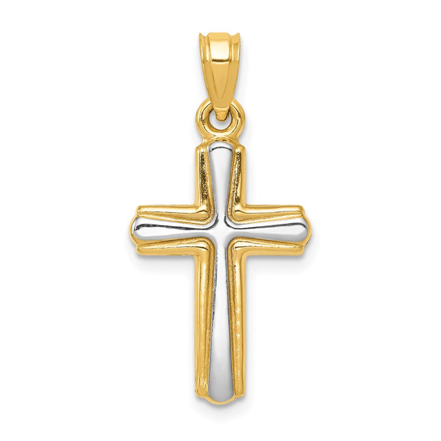 14k w/Rhodium Cross Pendant, 26 x 13mm