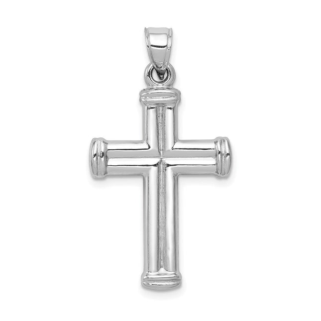 14k White Gold Hollow Cross Pendant, 34 x 18.3mm