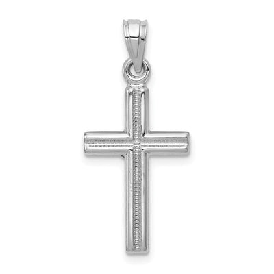 14K White Gold Hollow Crucifix Pendant, 30 x 14mm