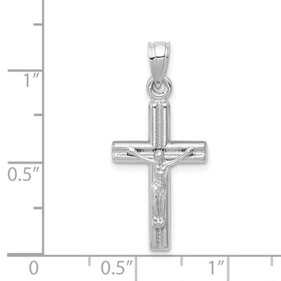 14K White Gold Hollow Crucifix Pendant, 30 x 14mm