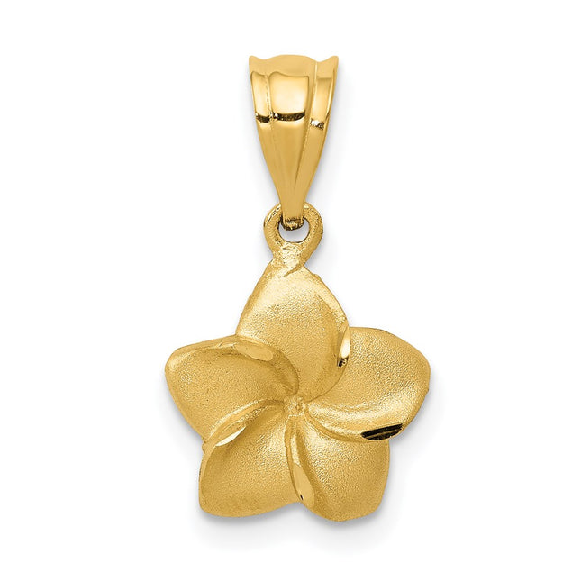 14k Plumeria Floral Charm Pendant, 19 x 11mm